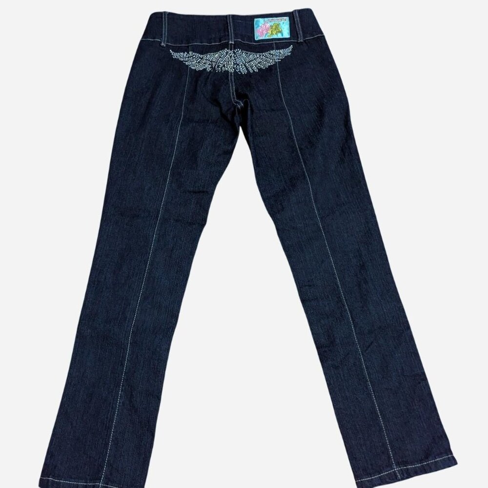 y2k Skinny Jeans with rhinestone Angel wings